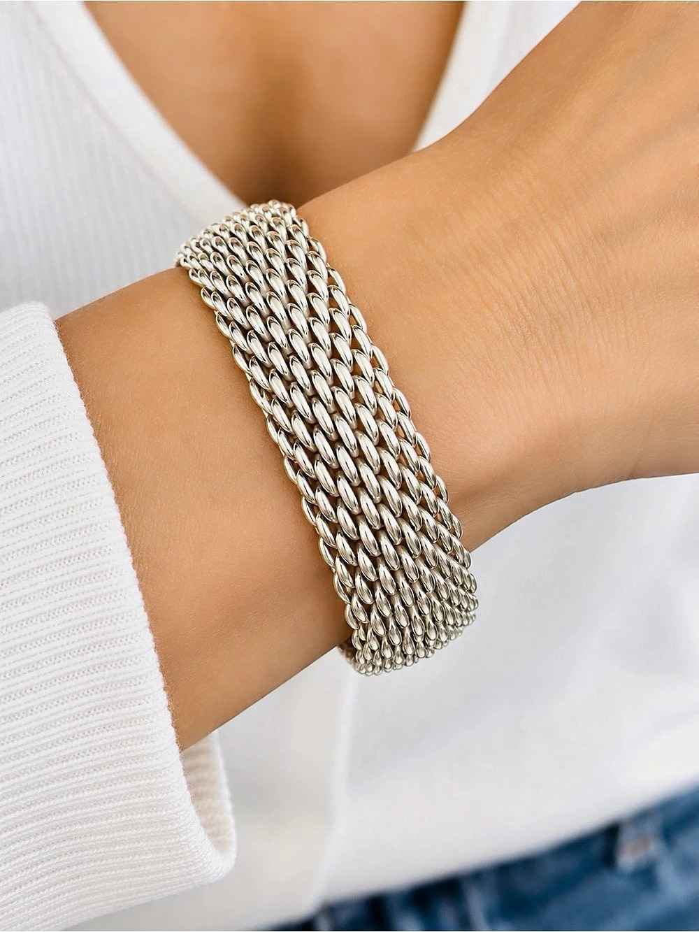 Tiffany & Co. Somerset Mesh Bangle Bracelet. Silver